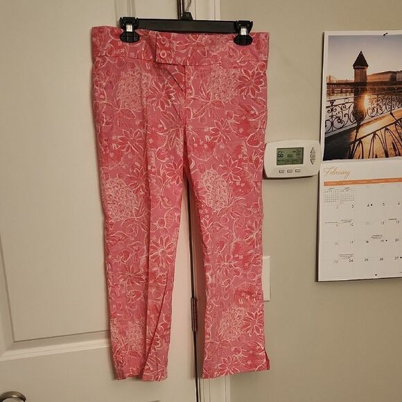Lilly Pulitzer "Palm Beach Fit" Pink Tropical Print Cropped Pants Size 8 - Picture 1 of 12
